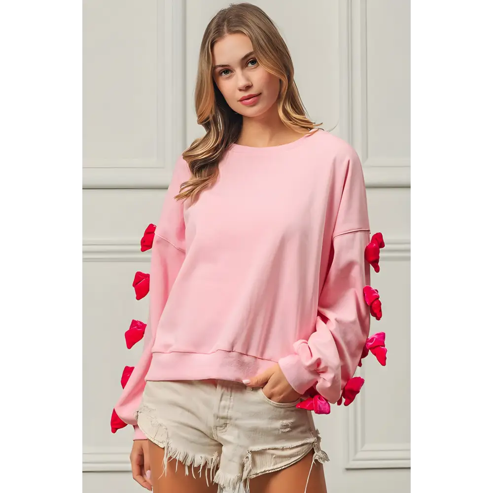 Bibi velvet ribbon bows sweatshirt elevates luxury fashion for women $54.99 the velvet ribbon bows long sleeve round