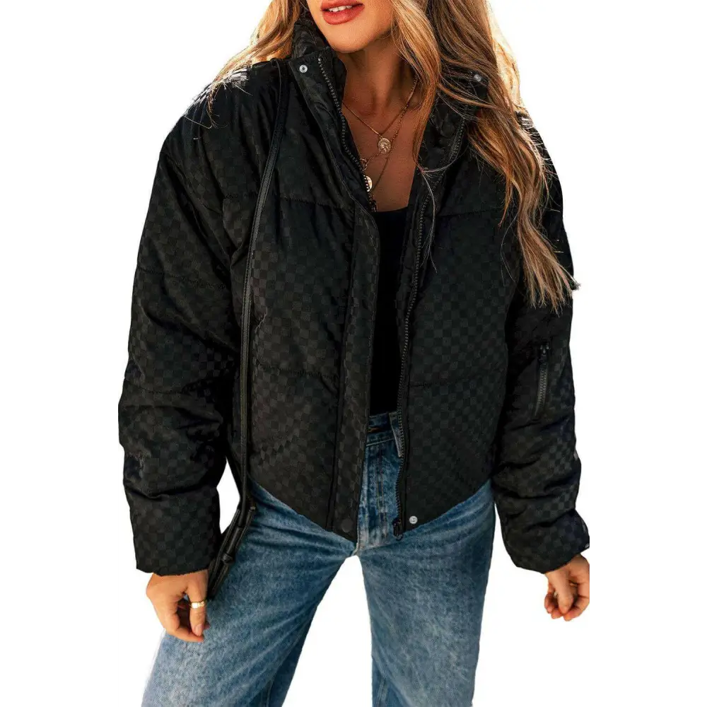 Chic checkerboard coat elevates your luxury fashion for woman wardrobe $67.77 coats & jackets 65% polyester, 30%