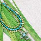 Legacy Lime Green and Blue Turquoise Golden Cross Pendant Statement Necklace - Maven Couture IncNecklace