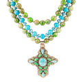 Legacy Lime Green and Blue Turquoise Golden Cross Pendant Statement Necklace - Maven Couture IncNecklace