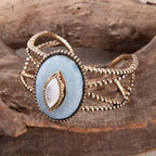 Blue Denim Dreams White Mother of Pearl Golden Cuff Bracelet - Maven Couture IncBracelets