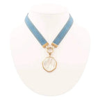Blue Denim Dreams White Mother of Pearl Ribbon Golden Pendant Necklace - Maven Couture IncNecklaces