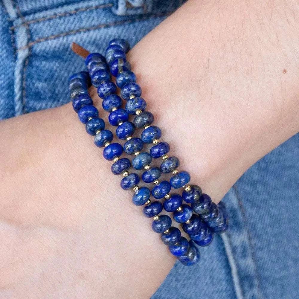 Blue Lapis Triple Strand Golden Bracelet Set - Maven Couture IncBracelets