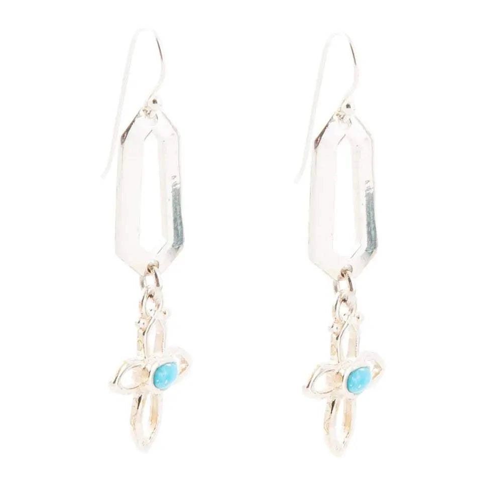 Blue Turquoise and Sterling Silver Cross Drop Earrings - Maven Couture IncEarrings
