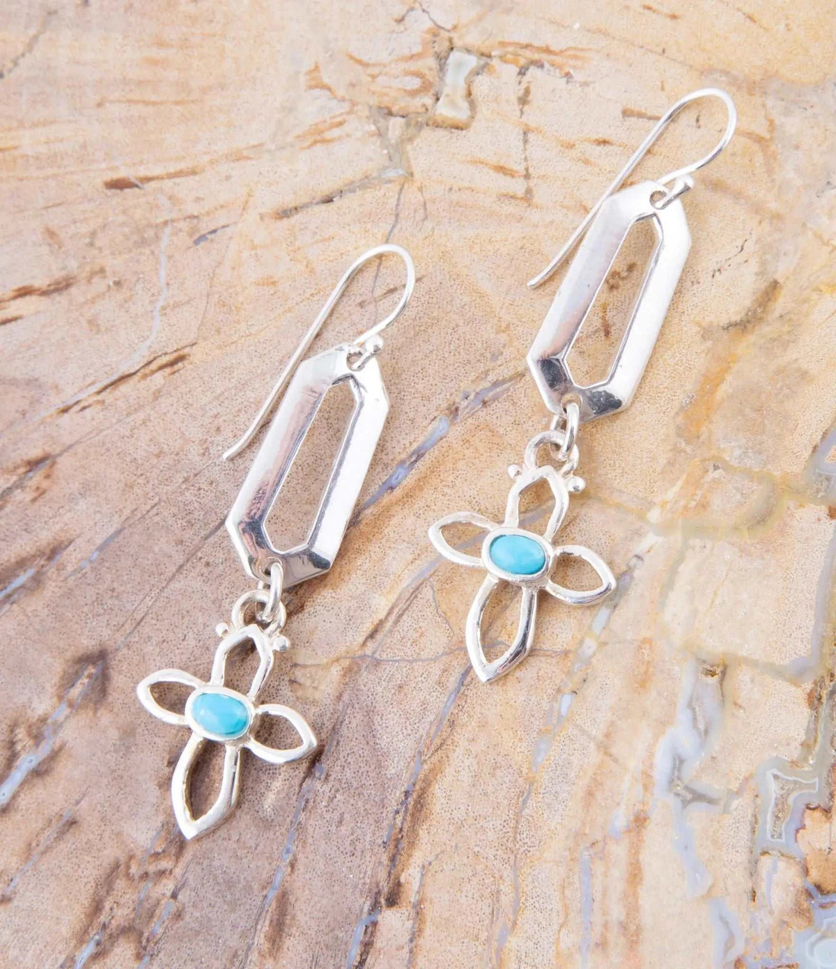 Blue Turquoise and Sterling Silver Cross Drop Earrings - Maven Couture IncEarrings
