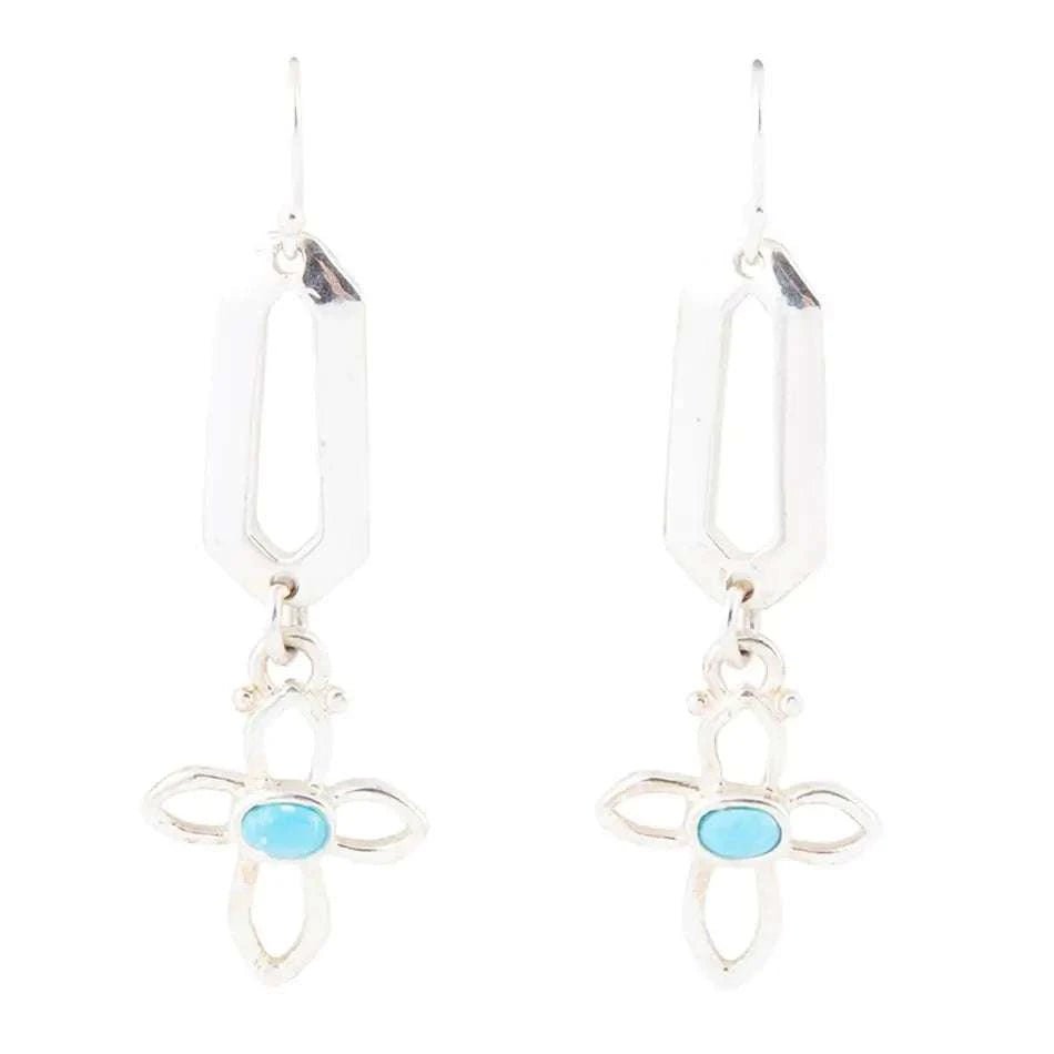 Blue Turquoise and Sterling Silver Cross Drop Earrings - Maven Couture IncEarrings