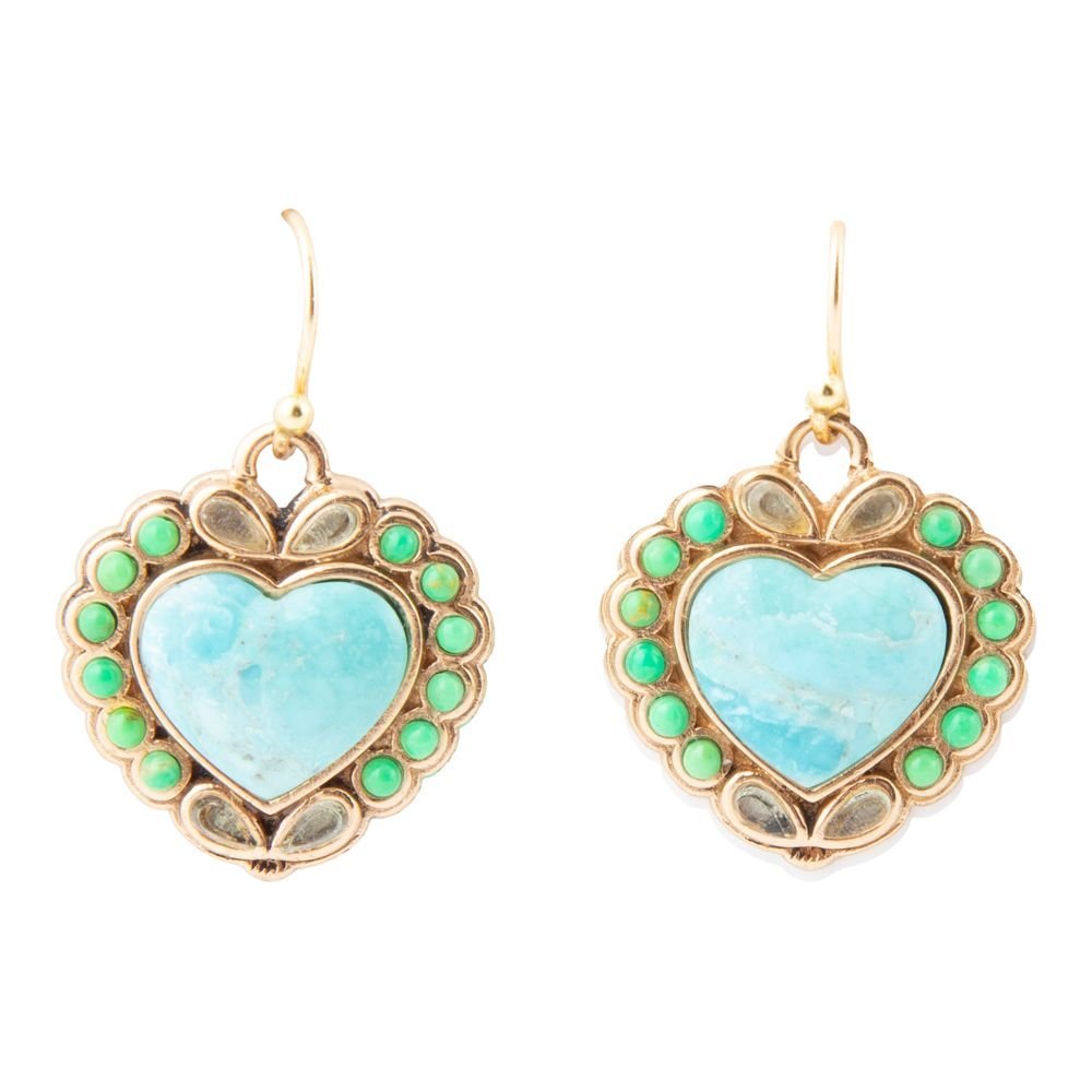 Legacy Heart Lime Green and Blue Turquoise Golden Drop Earrings - Maven Couture IncEarrings