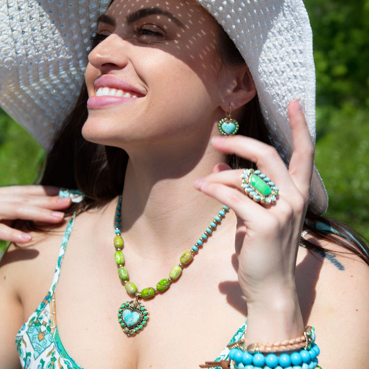 Legacy Heart Lime Green and Blue Turquoise Golden Drop Earrings - Maven Couture IncEarrings