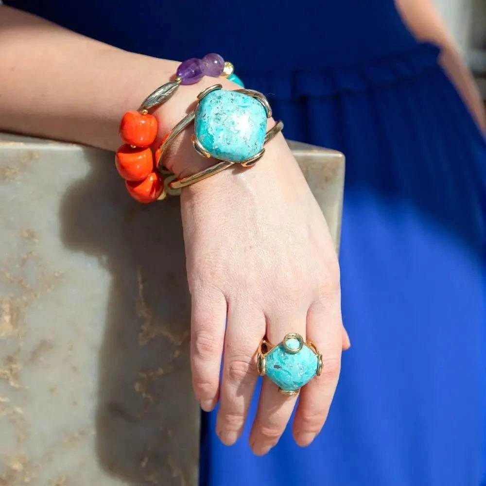 Blue Turquoise Rhombus Statement Ring - Maven Couture Incrings