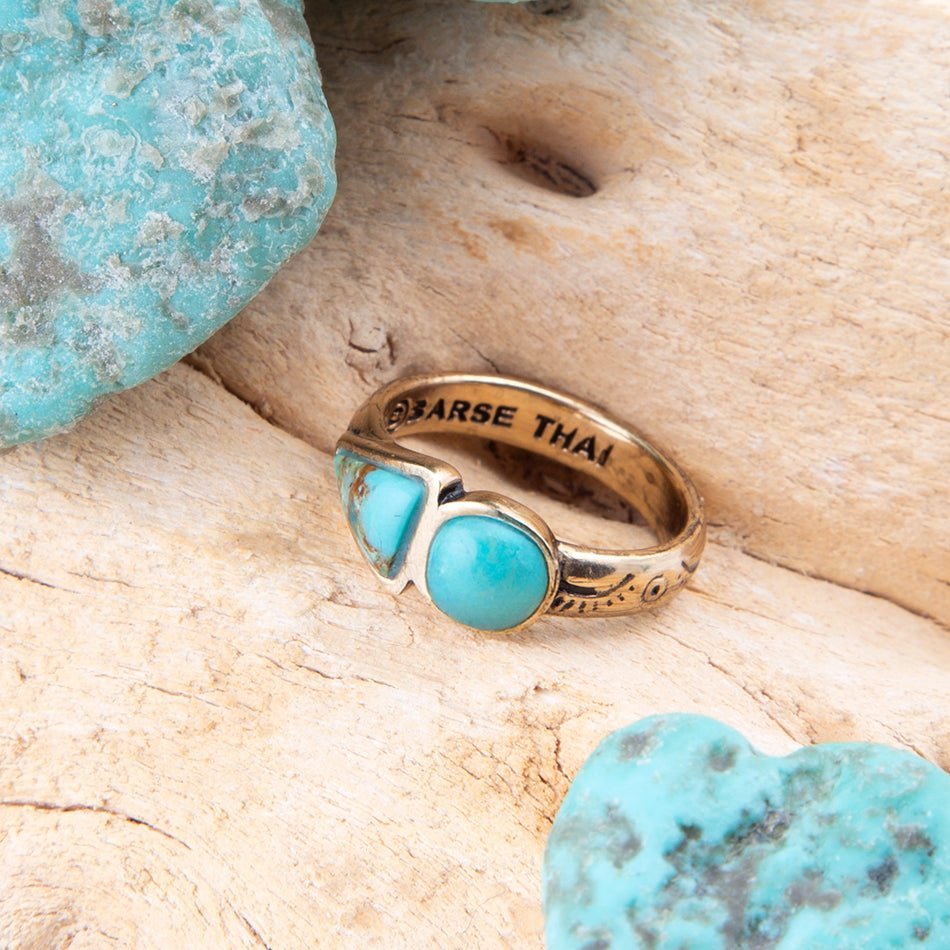 Blue Turquoise Shape Golden Bronze Ring - Maven Couture IncRings