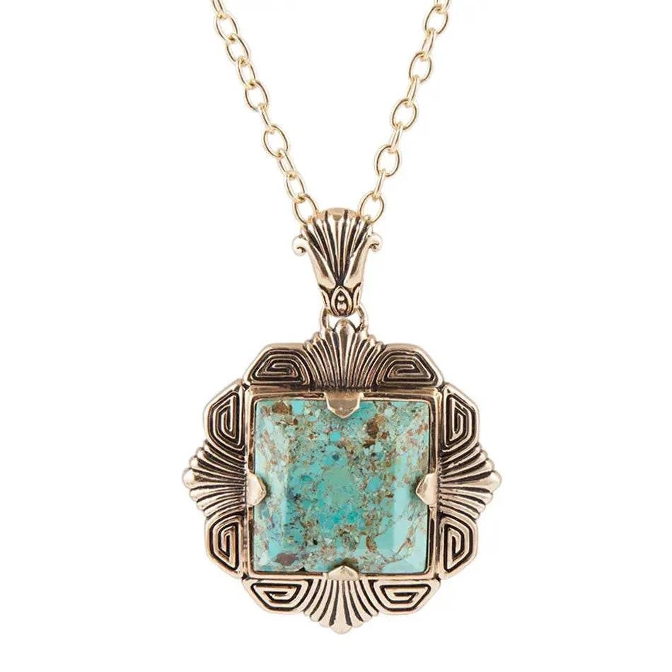 Blue Turquoise Square Golden Pendant Necklace - Maven Couture IncNecklaces
