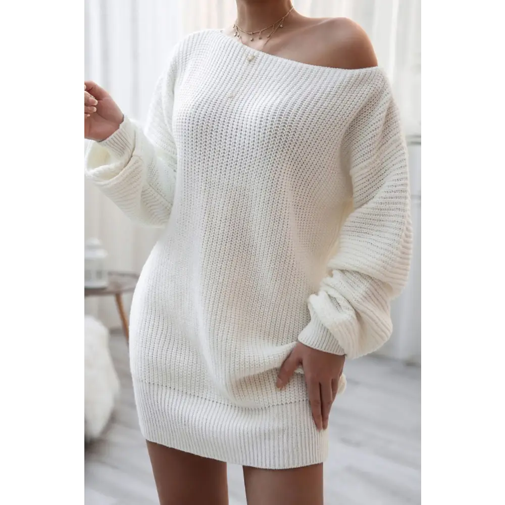 Boat neck long sleeve mini sweater dress in luxury fashion for women $32.99 experience the elegance of a basic style