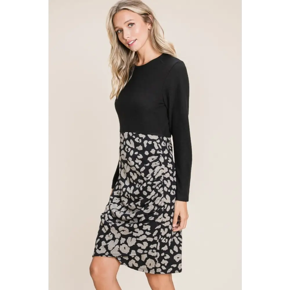 Elevate your wardrobe with leopard color block knit dress for luxury fashion $27.50 step into the new season