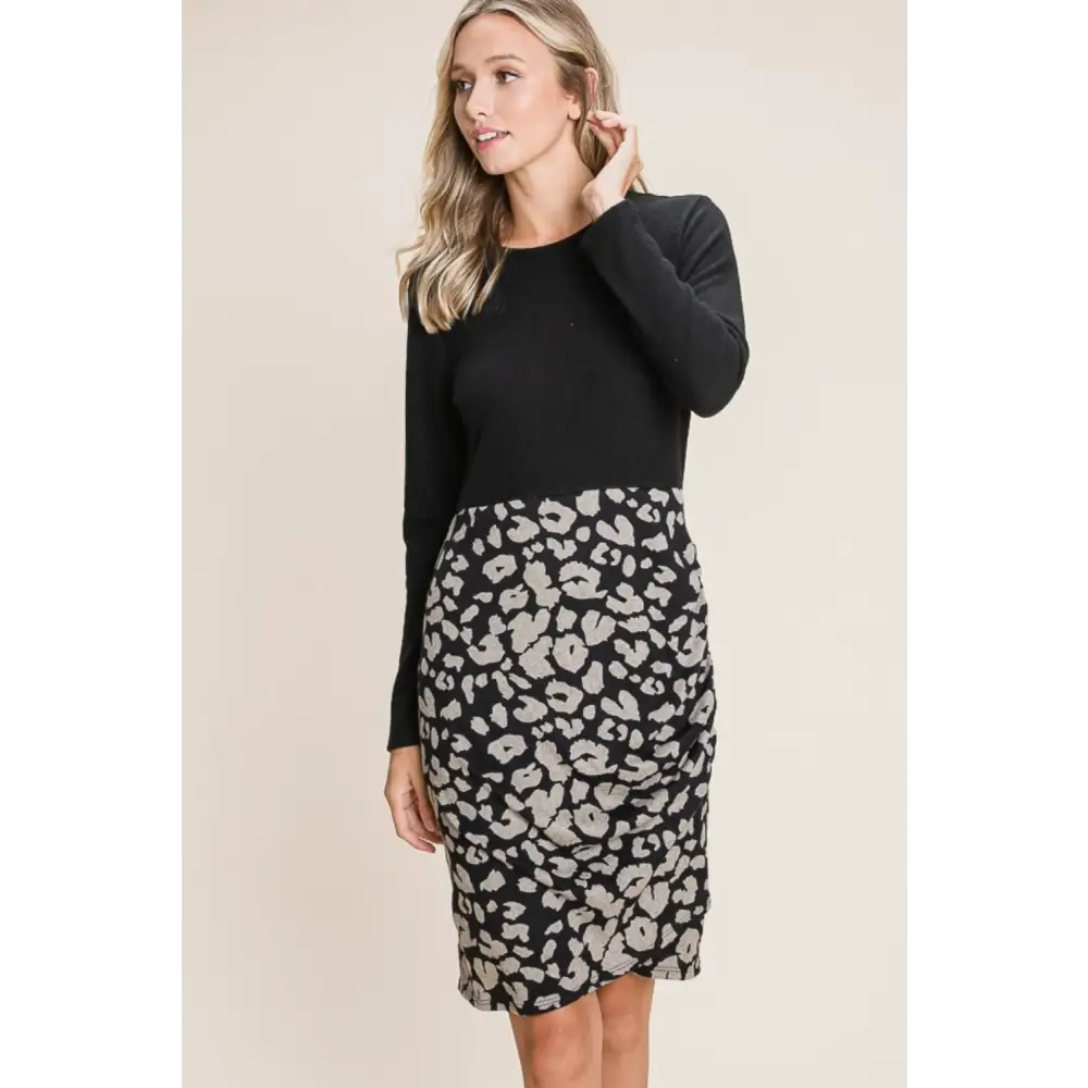 Elevate your wardrobe with leopard color block knit dress for luxury fashion $27.50 step into the new season