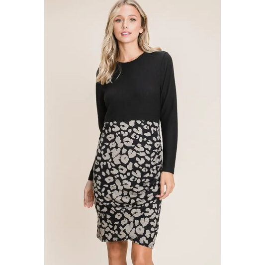 Elevate your wardrobe with leopard color block knit dress for luxury fashion $27.50 step into the new season