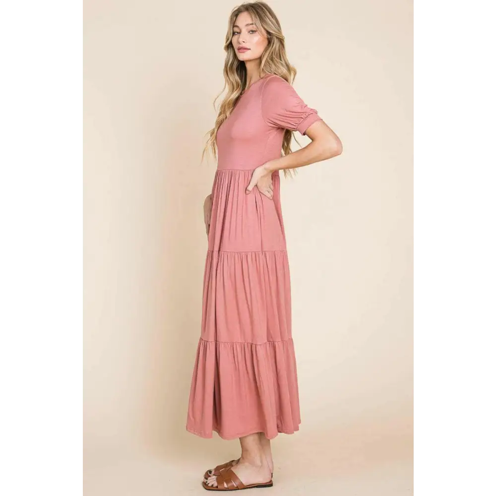 Bombom short sleeve tiered maxi dress in luxury fashion for women $44.52 the short sleeve tiered maxi dress