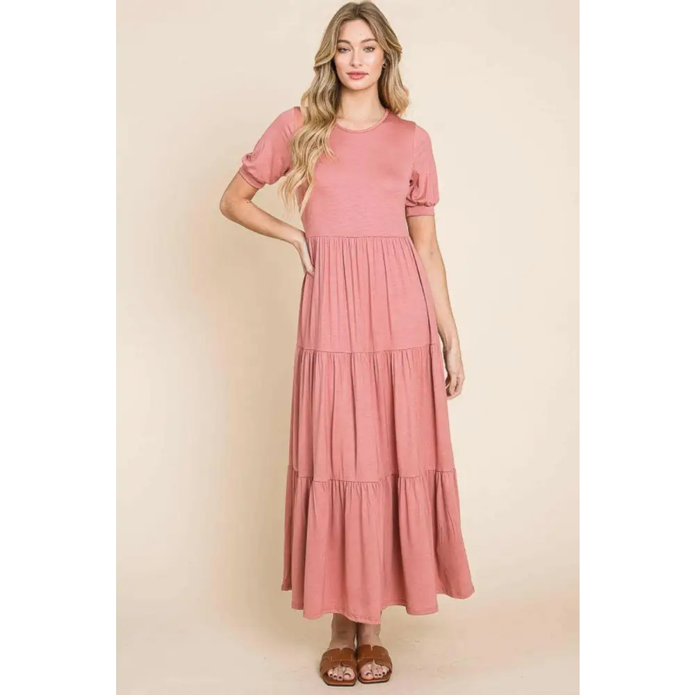 Bombom short sleeve tiered maxi dress in luxury fashion for women $44.52 the short sleeve tiered maxi dress