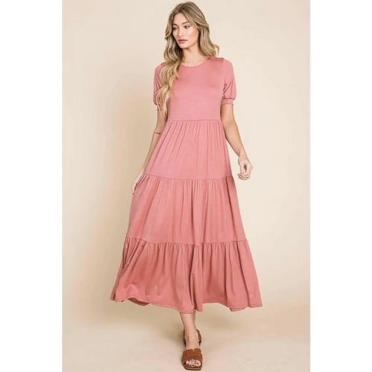 Bombom short sleeve tiered maxi dress in luxury fashion for women $44.52 the short sleeve tiered maxi dress