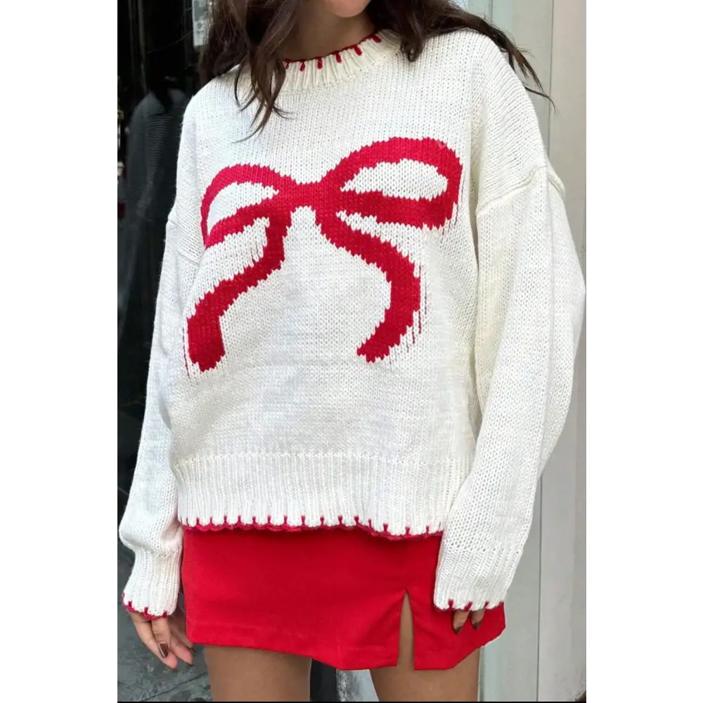 Bow graphic long sleeve sweater in luxury fashion for women $36.99 embrace simplicity with a basic style