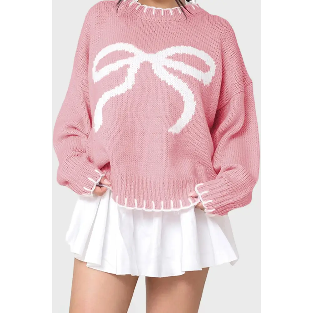 Bow graphic long sleeve sweater in luxury fashion for women $36.99 embrace simplicity with a basic style