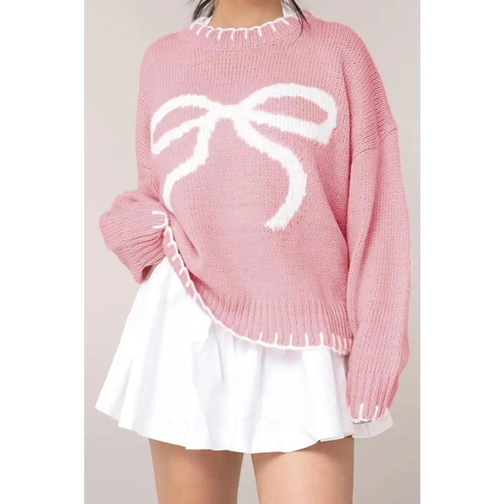 Bow graphic long sleeve sweater in luxury fashion for women $36.99 embrace simplicity with a basic style