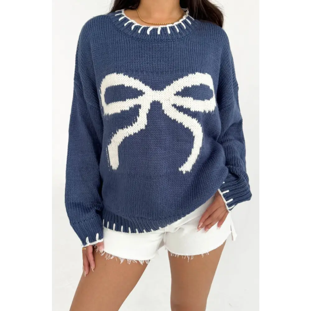 Bow graphic long sleeve sweater in luxury fashion for women $36.99 embrace simplicity with a basic style