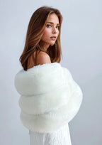 Bridal Pure Ivory Fur Shawl (Diana Ivy07)