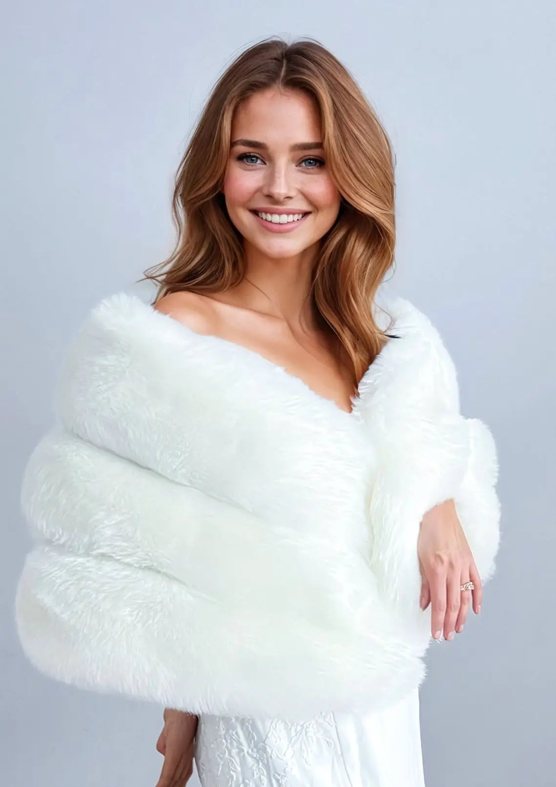 Bridal Pure Ivory Fur Shawl (Diana Wht01)