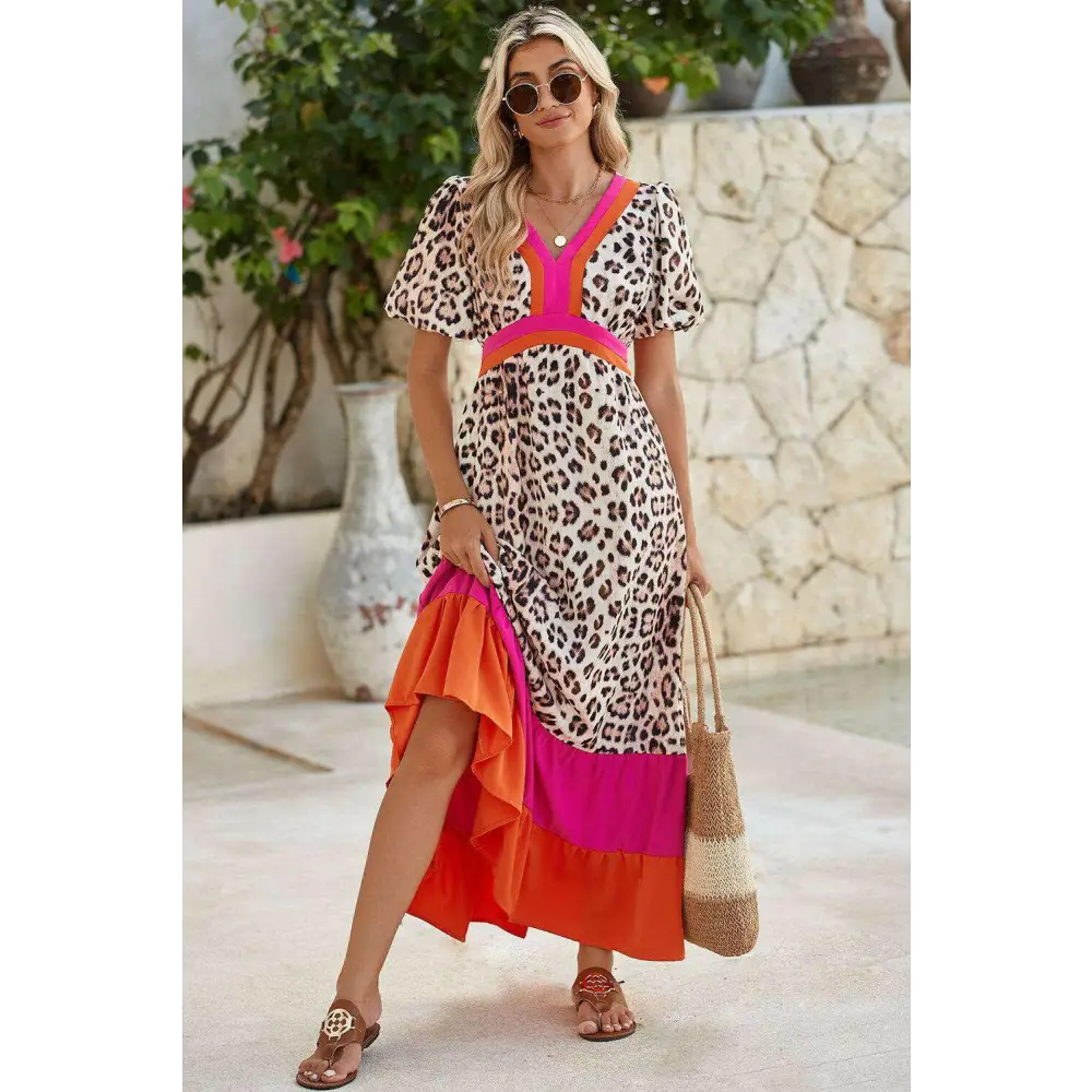 Exquisite pink leopard maxi dress for luxury fashion enthusiasts $68.17 100% polyester the stunning leopard print