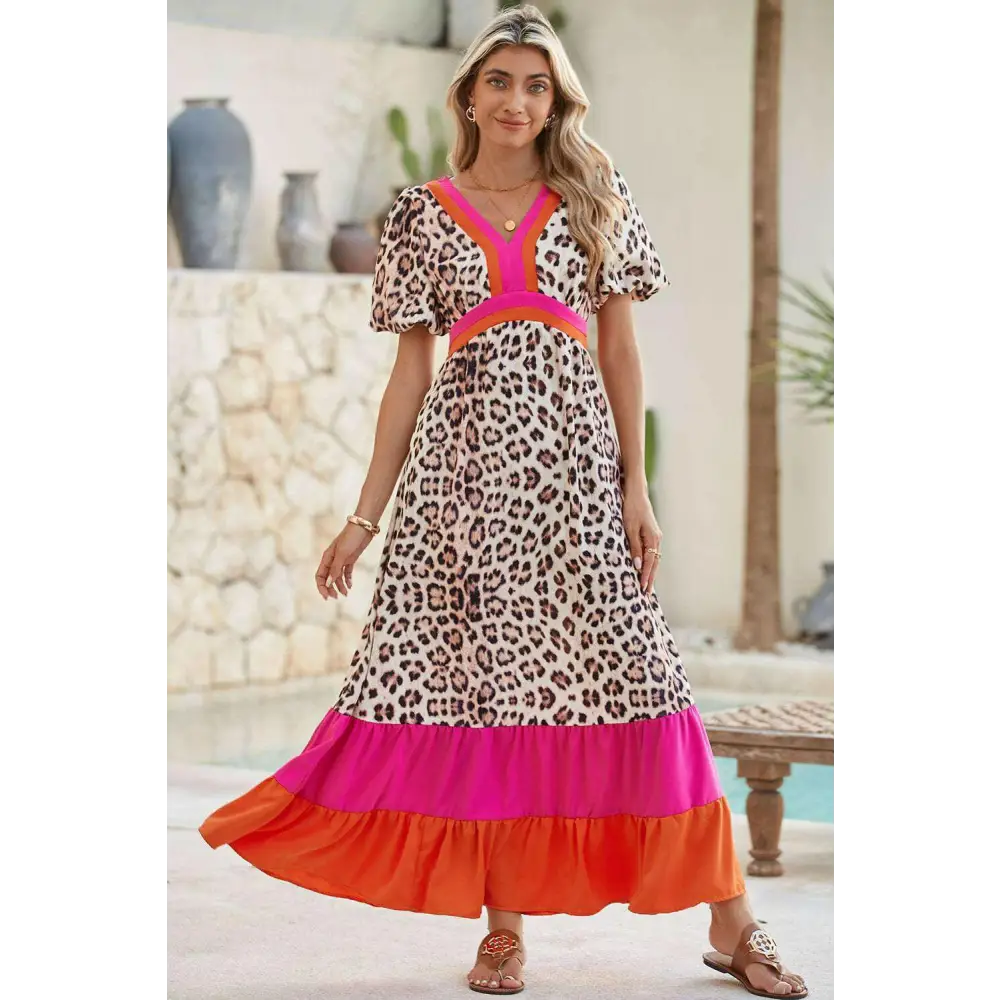 Exquisite pink leopard maxi dress for luxury fashion enthusiasts $68.17 100% polyester the stunning leopard print