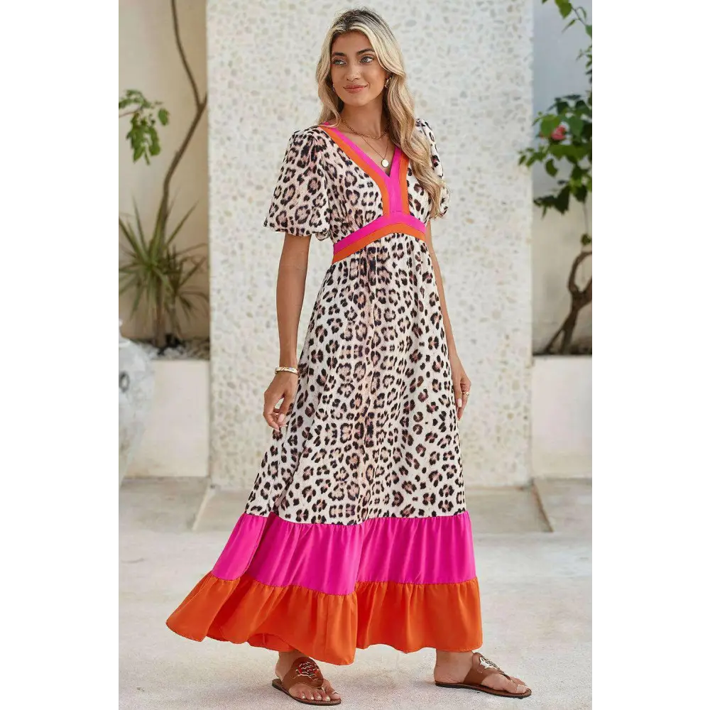 Exquisite pink leopard maxi dress for luxury fashion enthusiasts $68.17 100% polyester the stunning leopard print