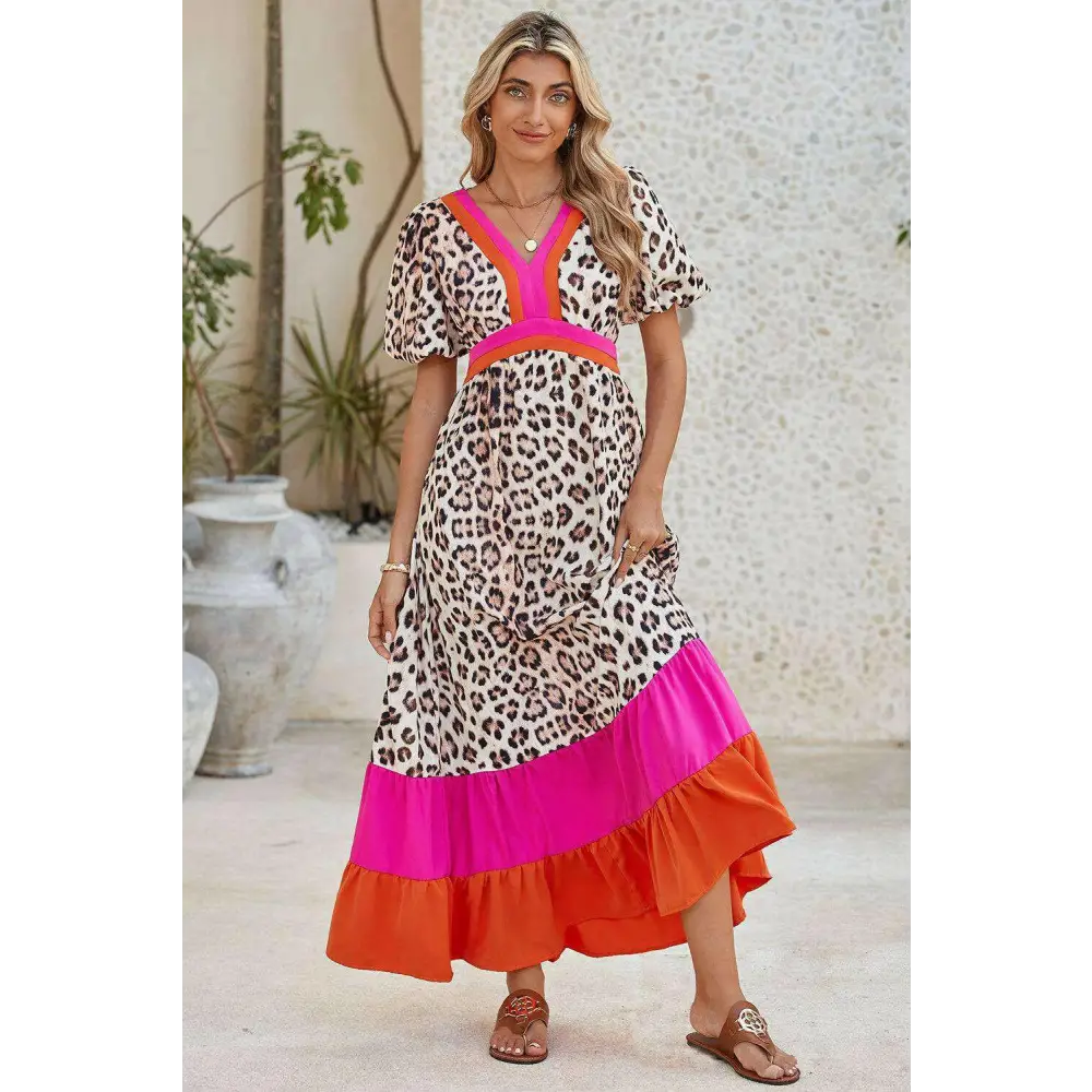 Exquisite pink leopard maxi dress for luxury fashion enthusiasts $68.17 100% polyester the stunning leopard print