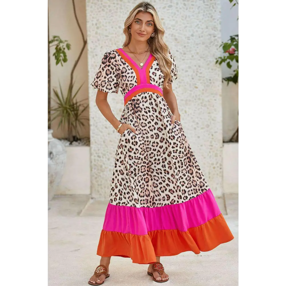 Exquisite pink leopard maxi dress for luxury fashion enthusiasts $68.17 100% polyester the stunning leopard print