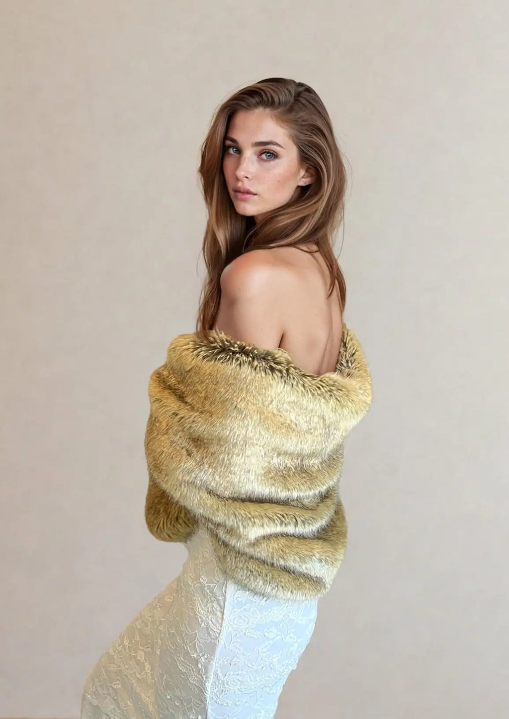 Brown Faux Fur Shawl (Butterfly Brw05)
