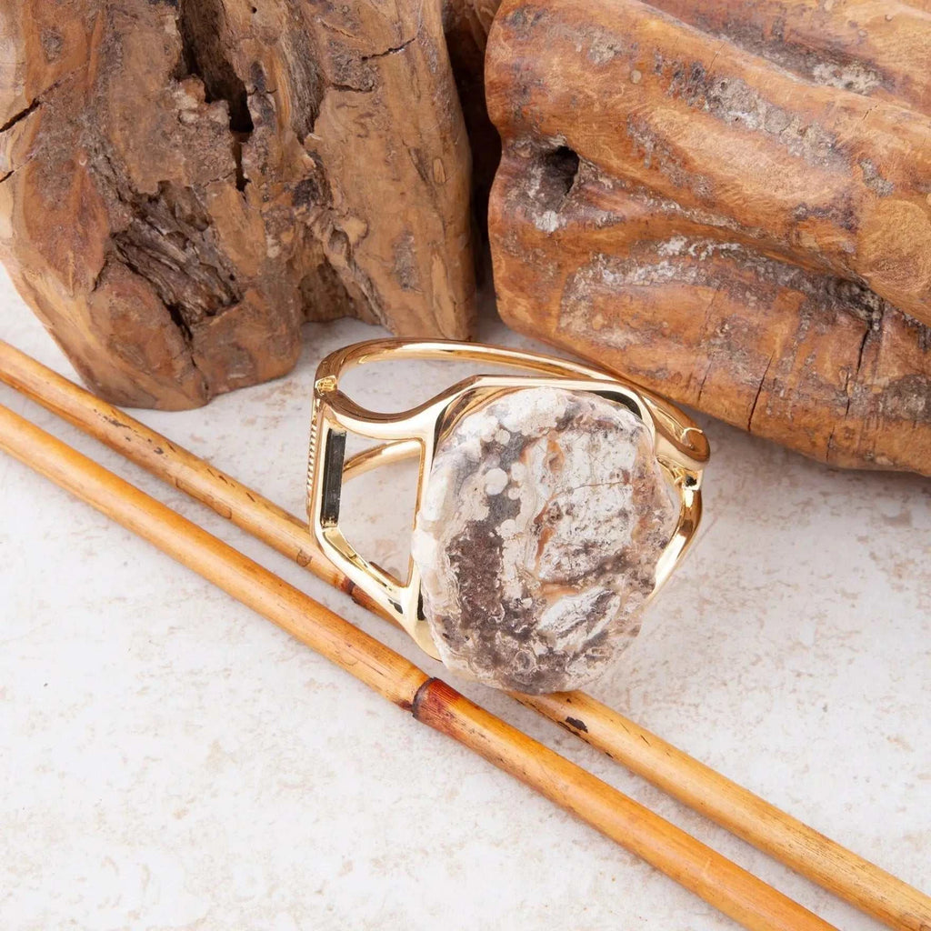 Brown Ocean Jasper Slab Golden Cuff Bracelet - Maven Couture IncBracelets