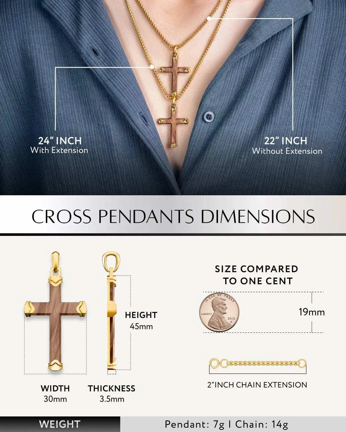 Bubinga Wood Cross Pendant (Gold) - Maven Couture IncCross Pendant