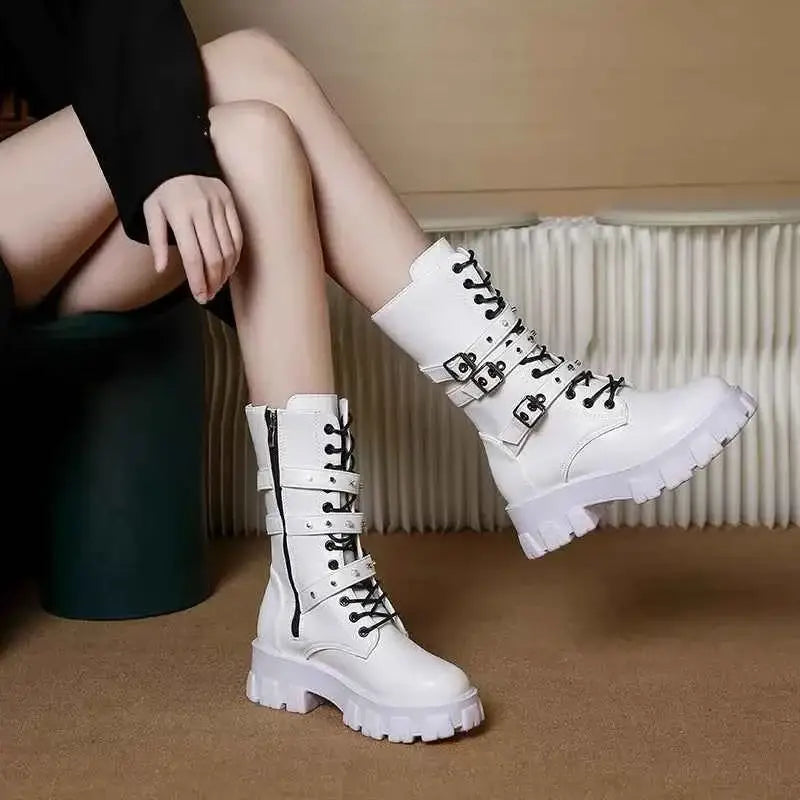 Buckled Lace-Up Combat Boots
