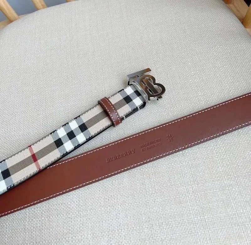 Burberry TB Belt: E-Canvas & Leather Vintage Check Monogram Buckle - Maven Couture IncAccessories > Belts > Fashion Belts