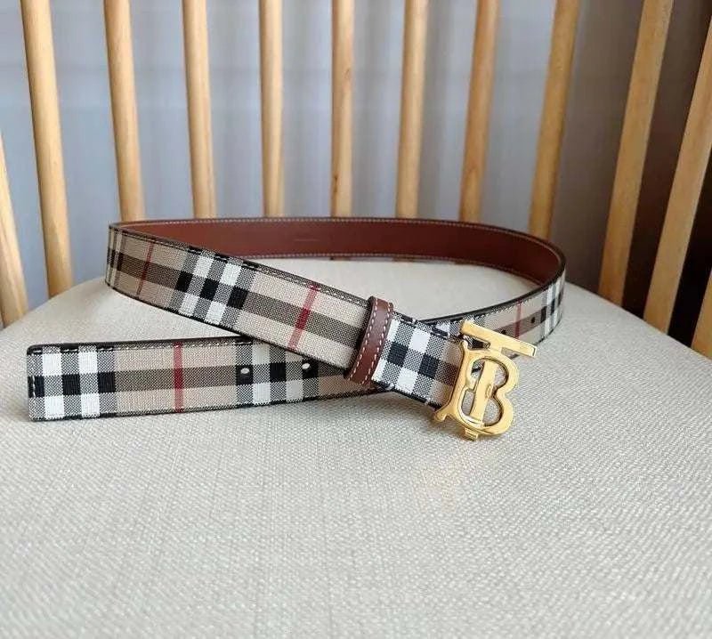 Burberry TB Belt: E-Canvas & Leather Vintage Check Monogram Buckle - Maven Couture IncAccessories > Belts > Fashion Belts