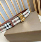 Burberry TB Belt: E-Canvas & Leather Vintage Check Monogram Buckle - Maven Couture IncAccessories > Belts > Fashion Belts