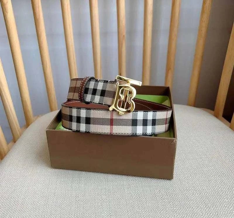 Burberry TB Belt: E-Canvas & Leather Vintage Check Monogram Buckle - Maven Couture IncAccessories > Belts > Fashion Belts
