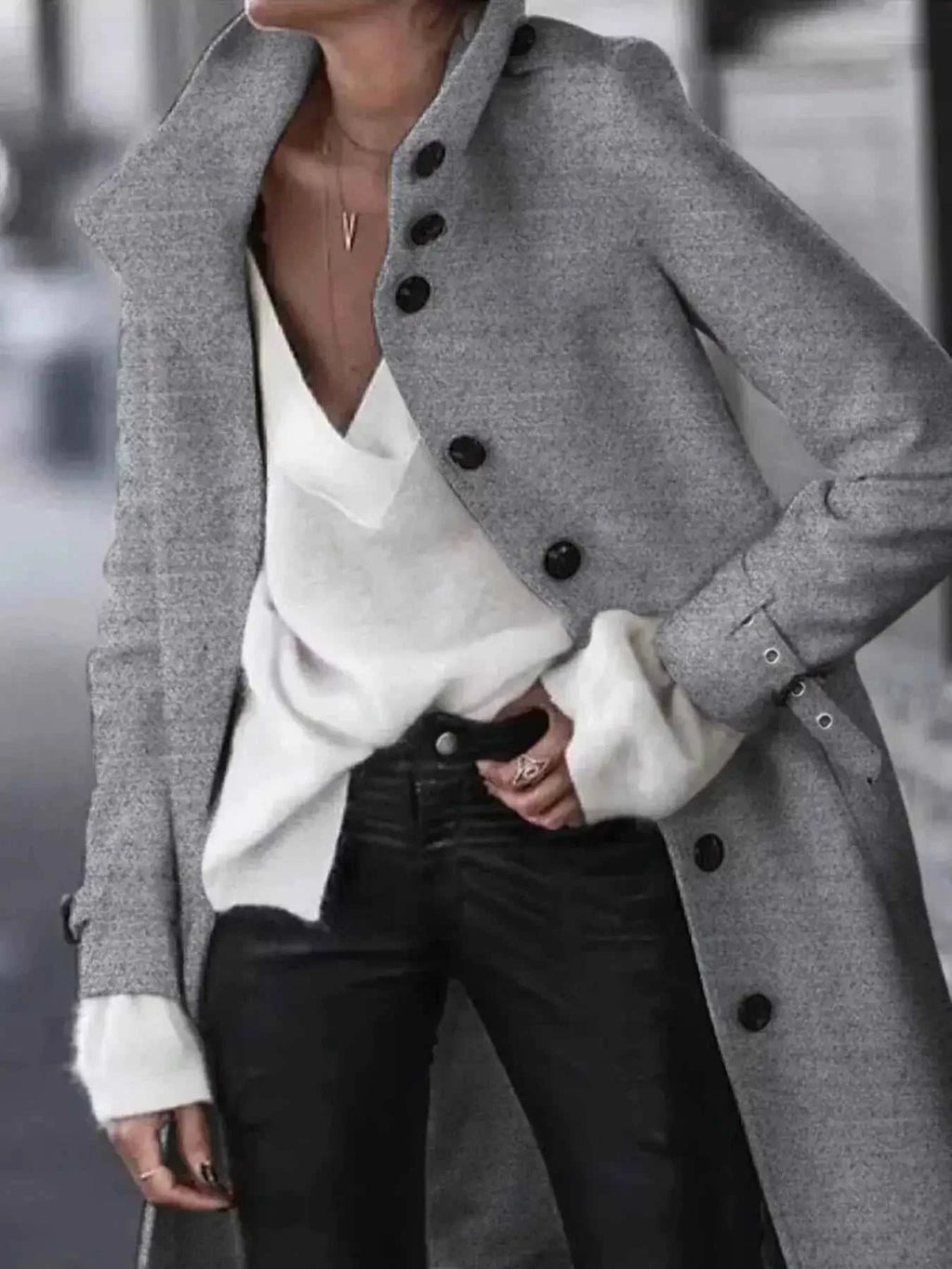 Button-Down Longline Coat with Belt