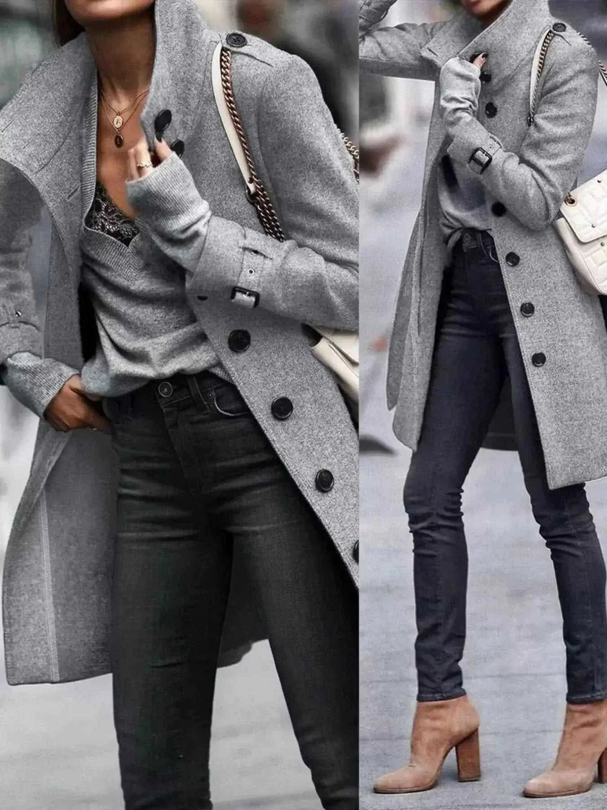 Button-Down Longline Coat with Belt