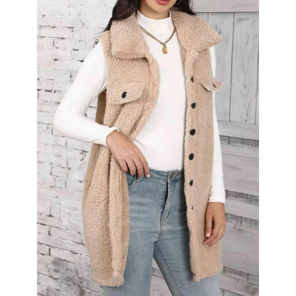 Elevate your wardrobe with the luxurious teddy vest coat $28.96 buttoned for a sophisticated finish, elevating