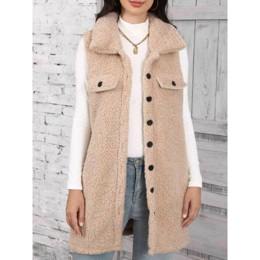 Elevate your wardrobe with the luxurious teddy vest coat $28.96 buttoned for a sophisticated finish, elevating