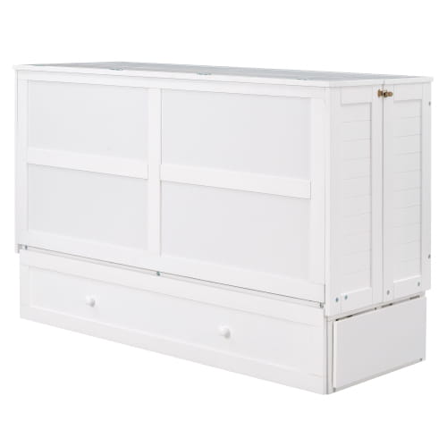 Elegant queen size mobile murphy bed with storage in sleek white finish