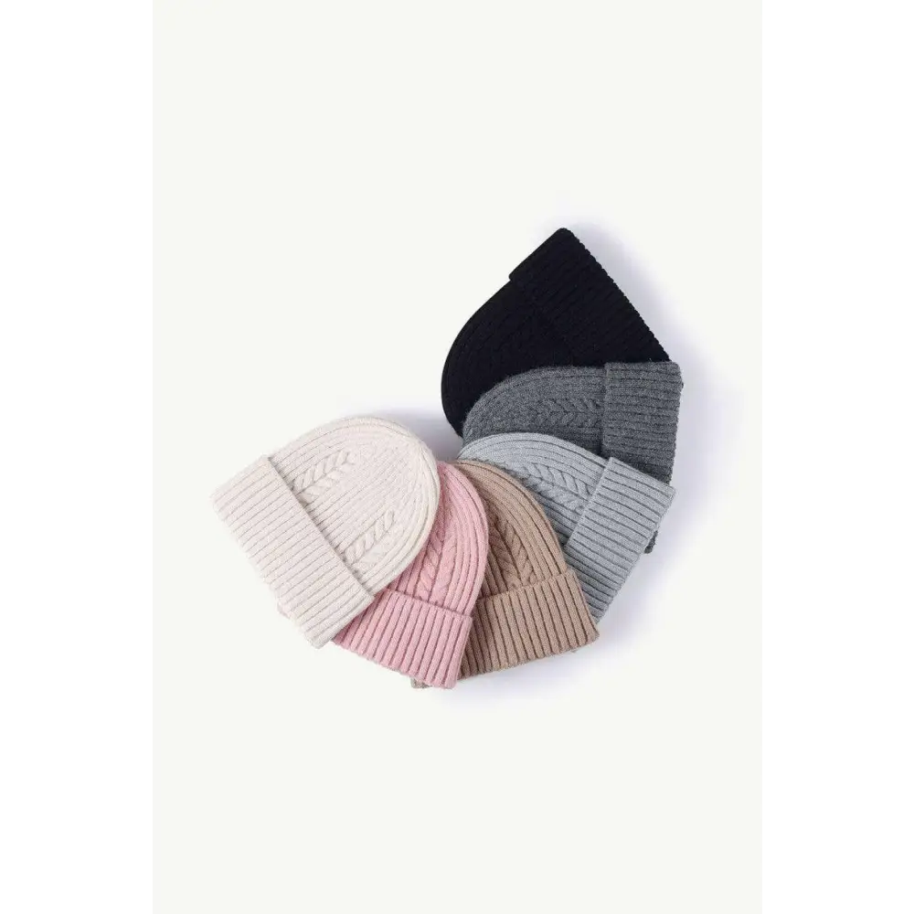 Luxury cable-knit cuff beanie for timeless winter chic $11 picture flat lay beanie pattern solid 40% acrylic, 32%