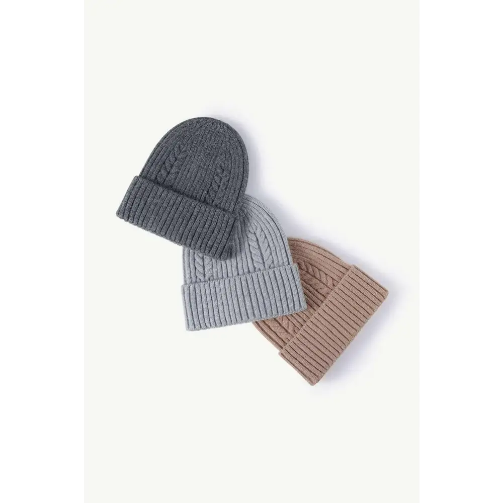 Luxury cable-knit cuff beanie for timeless winter chic $11 picture flat lay beanie pattern solid 40% acrylic, 32%