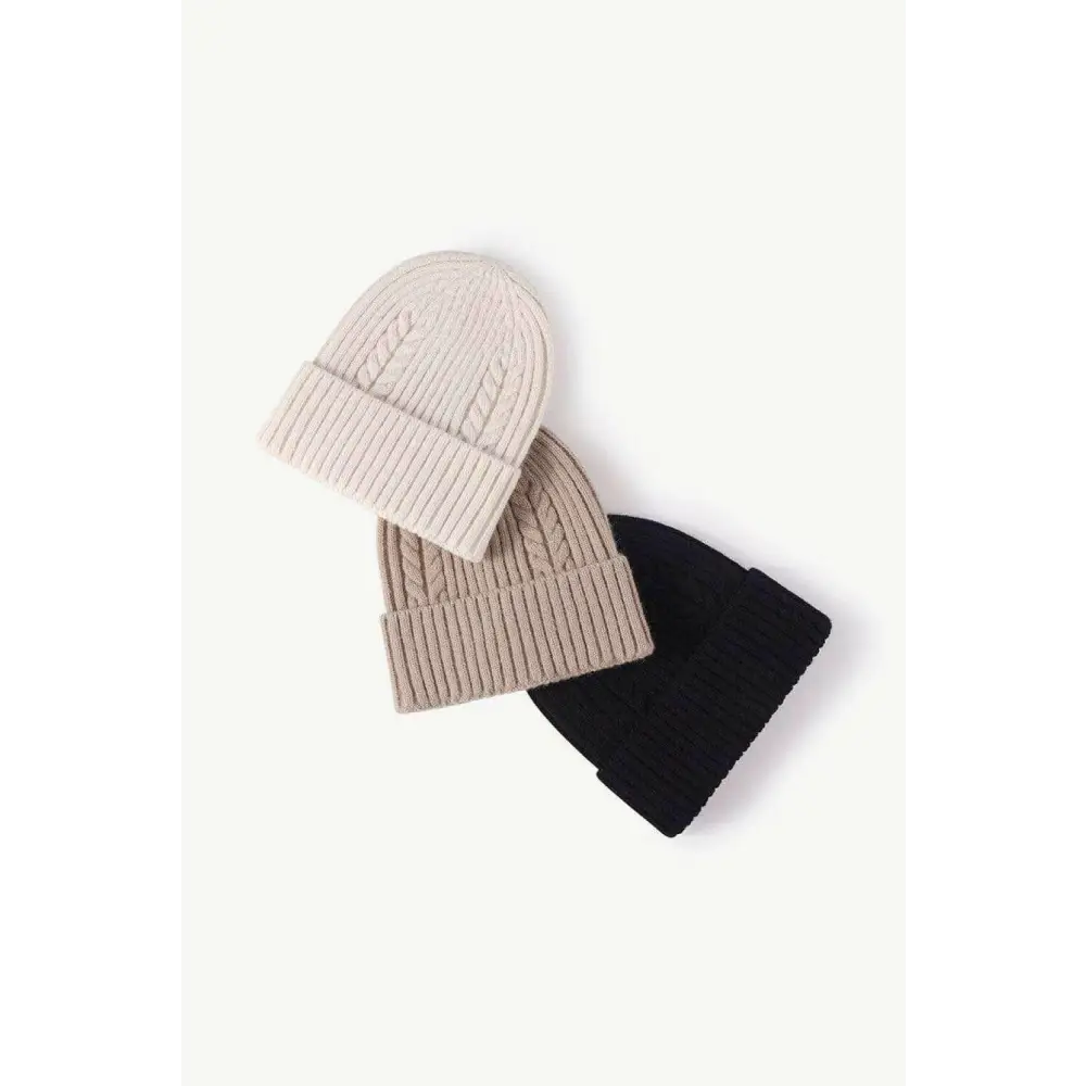 Luxury cable-knit cuff beanie for timeless winter chic $11 picture flat lay beanie pattern solid 40% acrylic, 32%