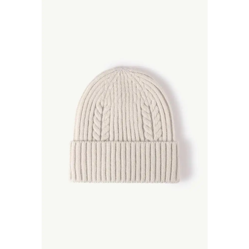 Luxury cable-knit cuff beanie for timeless winter chic $11 picture flat lay beanie pattern solid 40% acrylic, 32%